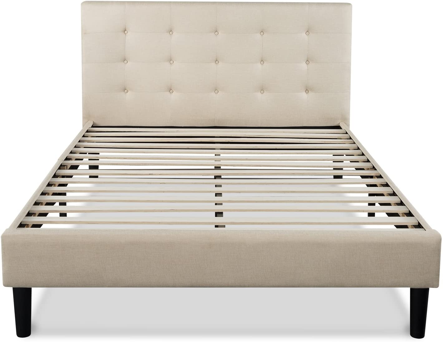 Photo 1 of Zinus Ibidun Upholstered Button Tufted Platform Bed Mattress Foundation Easy Assembly Strong Wood Slat Support King Beige