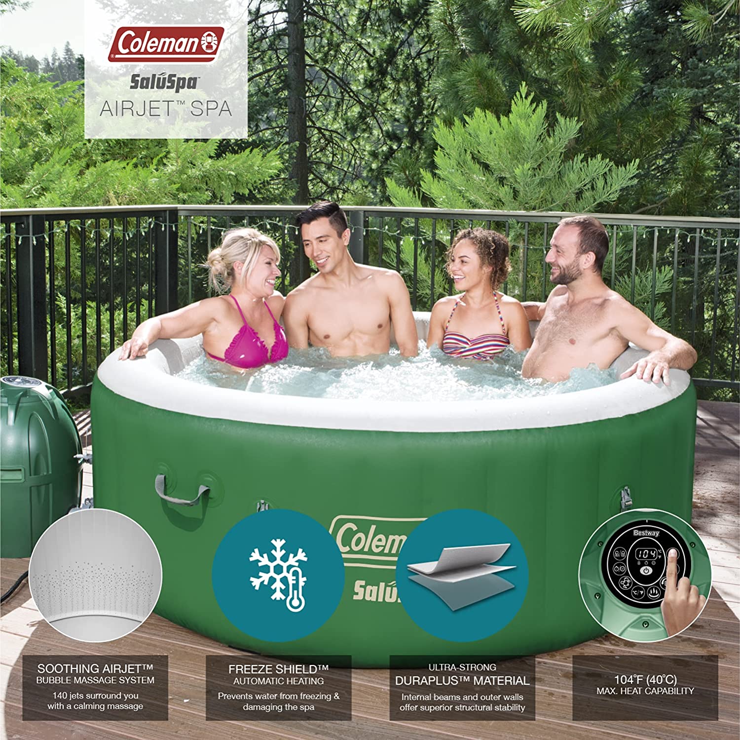 Photo 1 of Coleman 90363E SaluSpa Inflatable Hot Tub Spa Pack of 1 Green  White