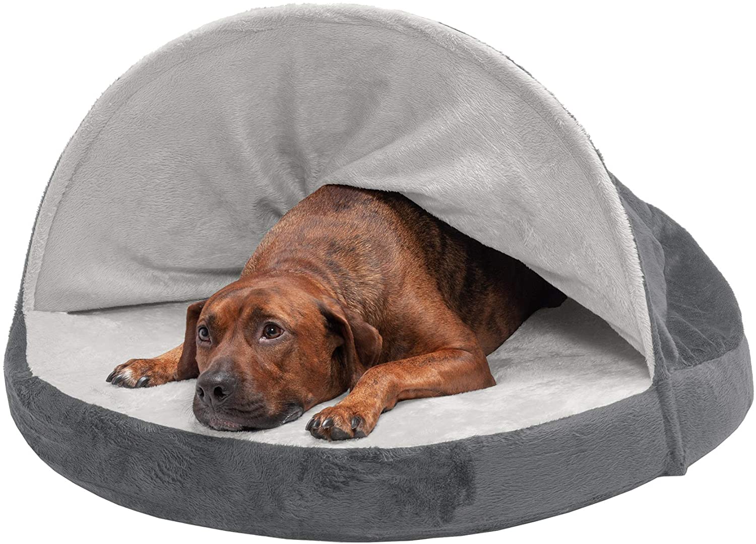 Photo 1 of Furhaven Round Pet Beds  Snuggery Dog Bed with Attached Blanket Hooded Donut Bolster Bed and More
ColorMicrovelvet Silver
Size35 inch Pack of 1
StyleSnuggery Memory Foam
