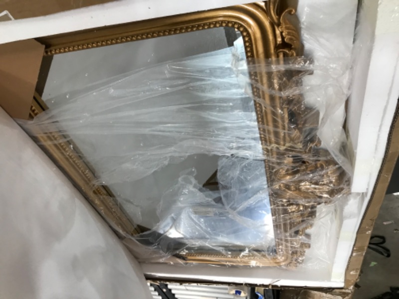 Photo 4 of Hamilton Hills Top Gold Baroque Wall Mirror  Rich Old World Feel Framed Beveled Elegant Glass Mirror  Horizontal Rectangle Entryway Bathroom or Powder Room  40 x 30