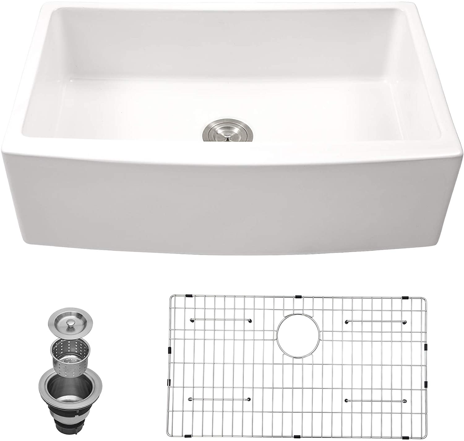 Photo 1 of 30 Farmhouse Sink White  Kichae 30 Inch Kitchen Sink Apron Front White Ceramic Porcelain Fireclay Single Bowl Farmer Sink