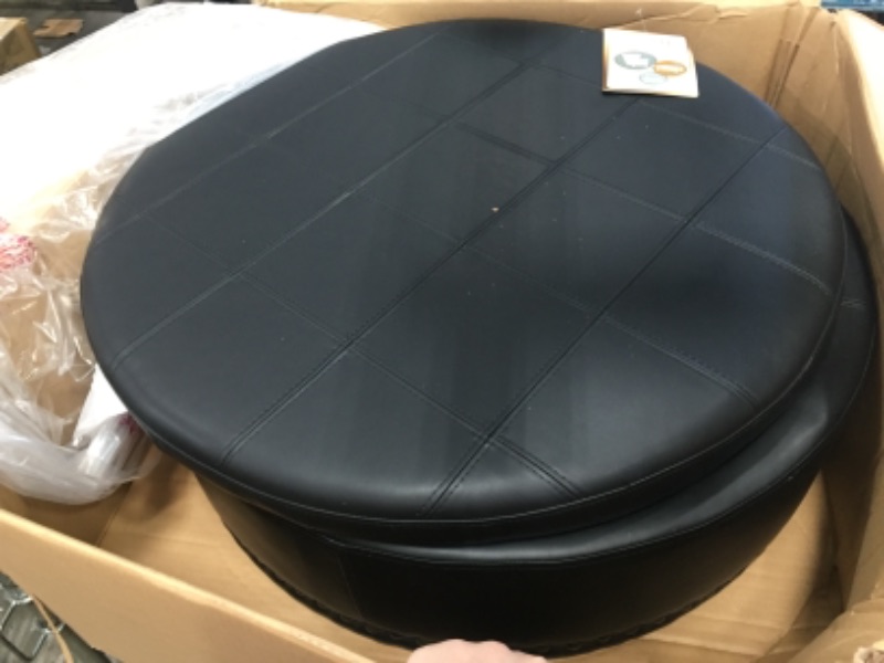 Photo 3 of OSP Home Furnishings Augusta Round Storage Ottoman with Decorative Nailheads and Flip Over Lid with Serving Tray Surface Black Faux Leather