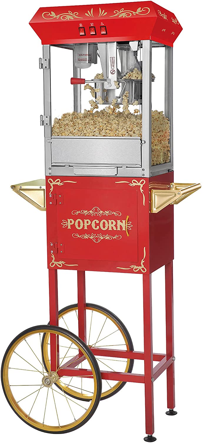 Photo 1 of Great Northern Popcorn Red 8 Ounce All Star GNP800 Classic Style Popcorn Machine with Cart