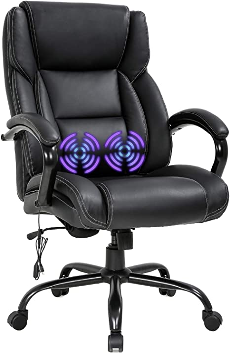 Photo 1 of Big and Tall Office Chair 500lb Wide Seat Desk Chair Swivel Rolling High Back PU Leather Computer Chair Massage Adjustable Ergonomic Task ChairBlack