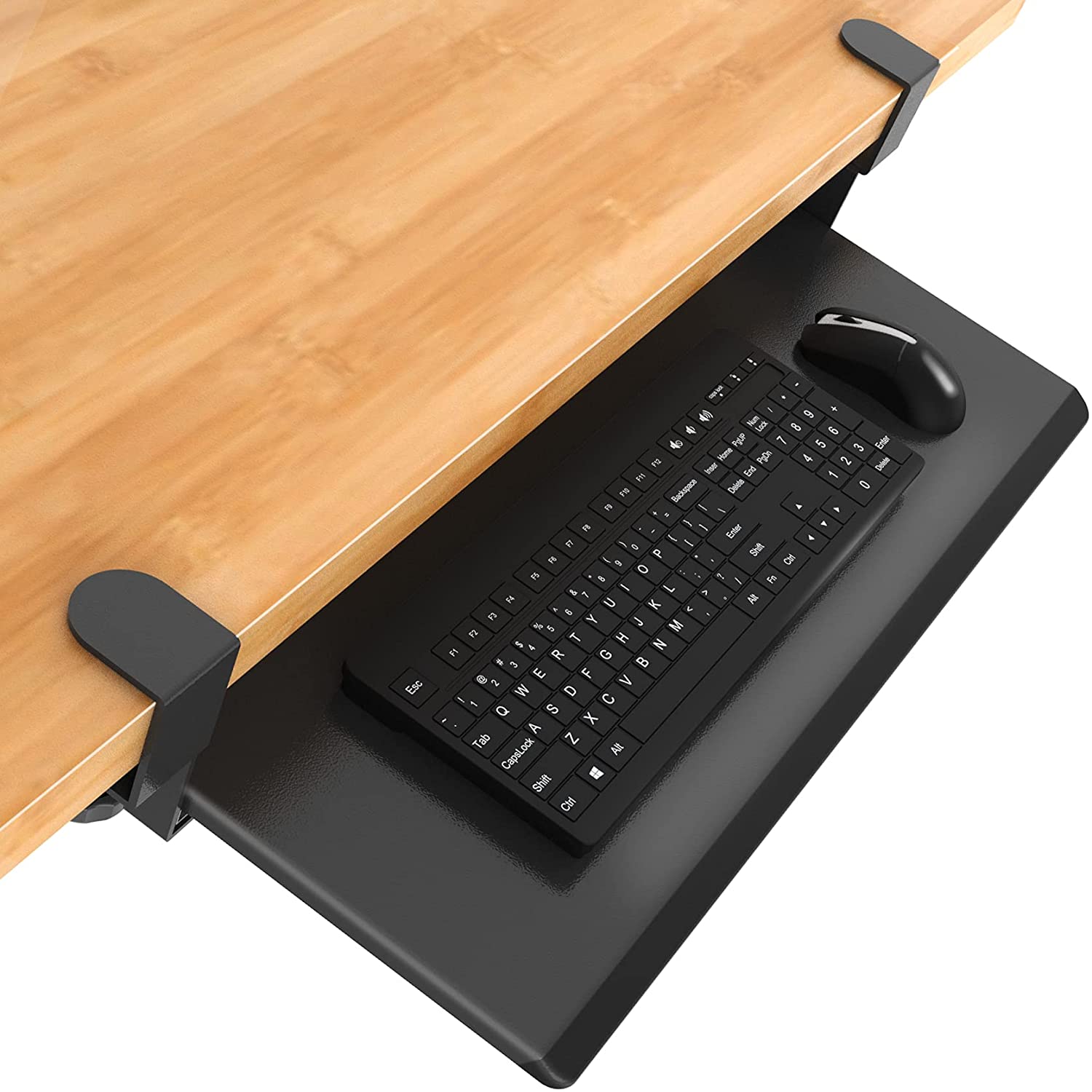 Photo 1 of SUDKBTREYS   Large Keyboard Tray Under Desk with Sturdy C Clamp Mount System SlideOut Keyboard Stand No Screw into Desk Great for Home or Office Black