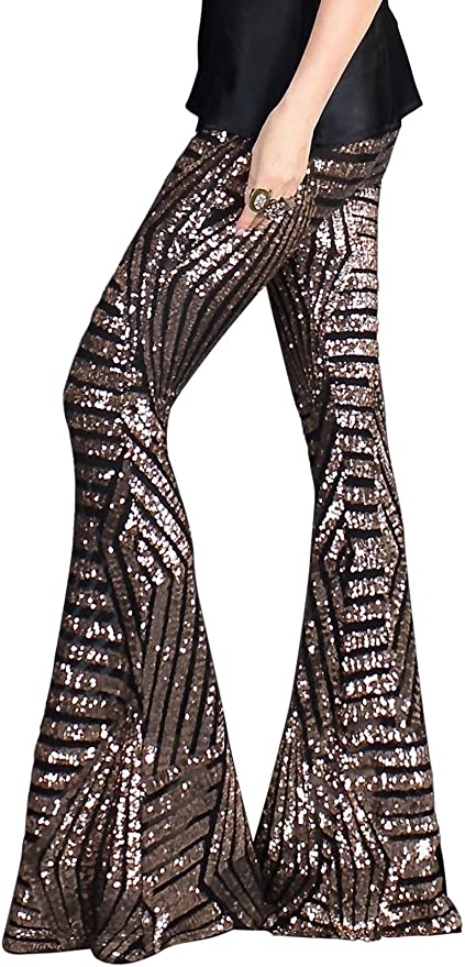 Photo 1 of Bdcoco Womens High Waist Sequin Sparkle Flared Pants Wide Leg Bell Bottom Trousers
SIZE S