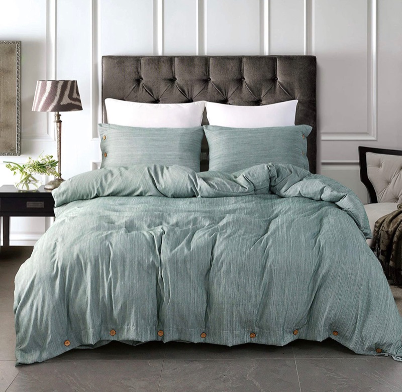 Photo 1 of JELLYMONI Green Duvet Cover Set Luxury Button Bedding Set Ultra Soft Breathable Microfiber Easy Care Simple Style Solid Color Pattern Duvet Cover Twin1 Duvet Cover 1 Pillowcase