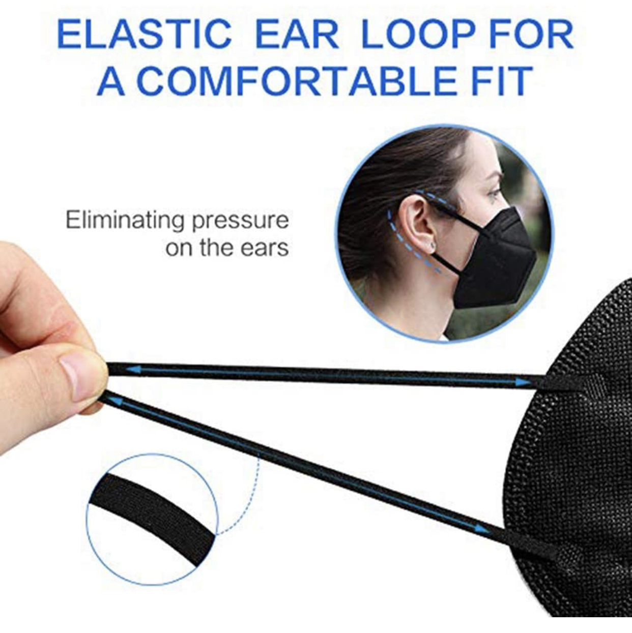 Photo 3 of ApePal 5Layer Disposable KN95 Face Masks Wide Elastic Ear Loops Safety Face MaskBlack10 PCSPack