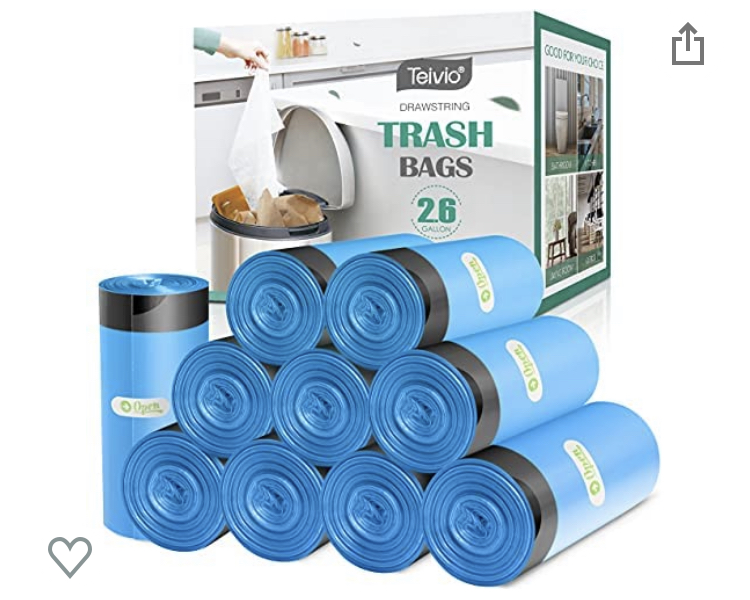 Photo 1 of 220pcs Strong Drawstring Trash Bags Garbage Bags by Teivio Bathroom Trash Can Bin Liners Small Plastic Bags for home office kitchen Blue 26 Gallon
