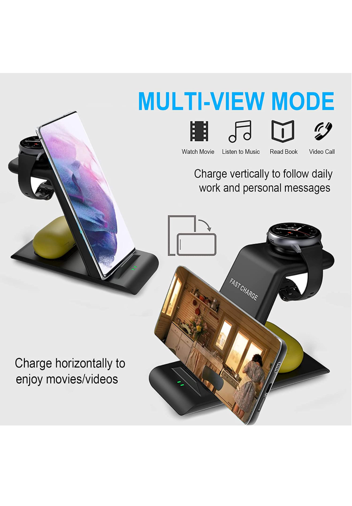 Photo 1 of Wireless Charging Station Compatible for Samsung Wireless Charger Stand Magnet Galaxy Watch 3 Active 21 Galaxy S21S20S10S10eNote 201098Z Flip3 Fold 3 Galaxy Bud 2BudsLive Multiple Device