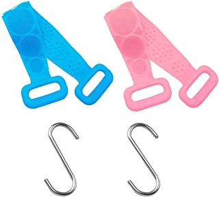 Photo 1 of 2Pcs Silicone Back Scrubber for Shower  blue and pink  2pcs Hanging Hooks
