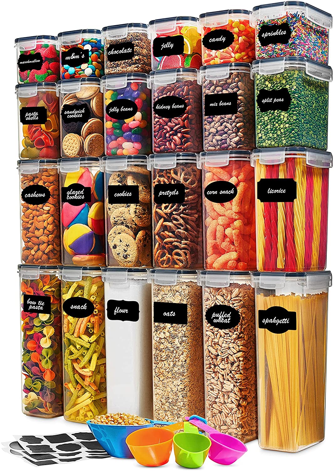 Photo 1 of 24 Pack Airtight Food Storage Container Set  BPA Free Clear Plastic Kitchen and Pantry Organization Canisters with Durable Lids for Cereal Dry Food Flour  Sugar  Labels Marker  Spoon Set