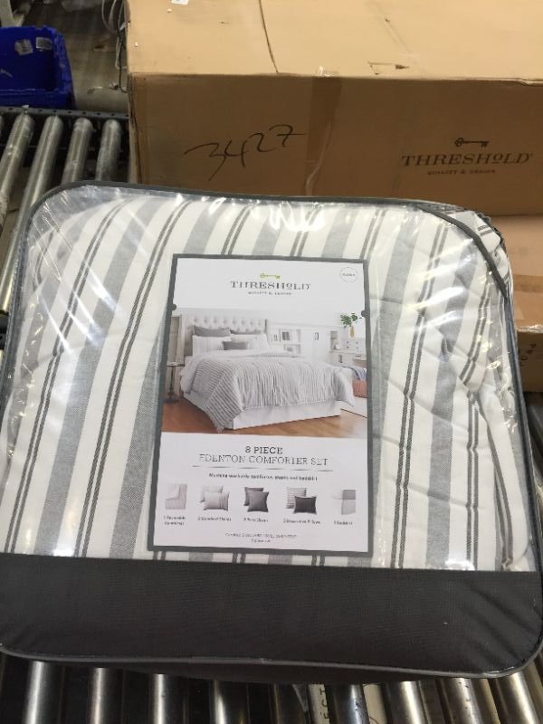 Photo 1 of 8pc Edenton Reversible Classic Stripe Comforter Set WhiteGray  Threshold Queen