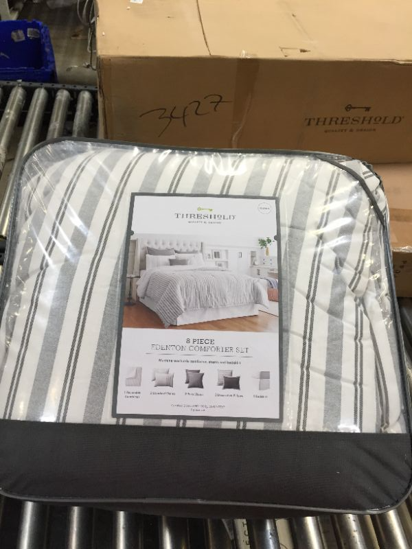 Photo 2 of 8pc Edenton Reversible Classic Stripe Comforter Set WhiteGray  Threshold Queen