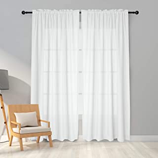 Photo 1 of Melodieux White Semi Sheer Curtains 84 Inches Long for Living Room  Linen Look Bedroom Rod Pocket Voile Drapes 52 by 84 Inch 2 Panels