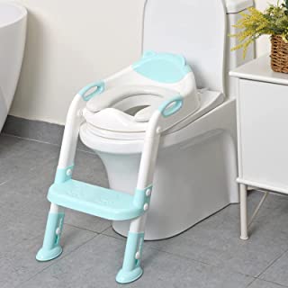 Photo 1 of 711TEK Potty Training Seat Toddler Toilet Seat with Step Stool LadderPotty Training Toilet for Kids Boys Girls ToddlersComfortable Safe Potty Seat Potty Chair with AntiSlip Pads Ladder Blue