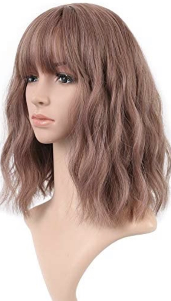 Photo 1 of VCKOVCKO Natural Wavy Short Wigs With Air Bangs Womens Shoulder Length Curly Wavy Synthetic Cosplay Wig Bob Wig for Girl Colorful Wigs12 Thin Rattan