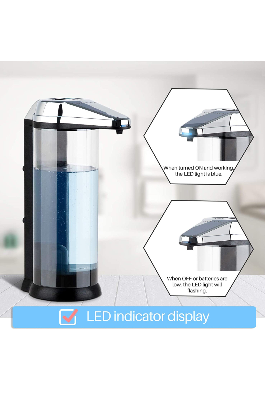 Photo 6 of Secura 17oz  500ml Premium Touchless Battery Operated Electric Automatic Soap Dispenser wAdjustable Soap Dispensing Volume Control Dial Chrome