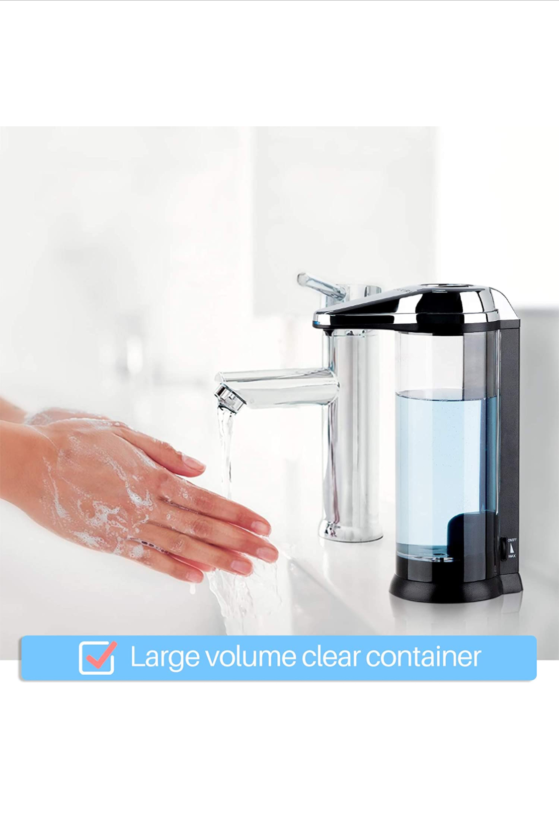Photo 2 of Secura 17oz  500ml Premium Touchless Battery Operated Electric Automatic Soap Dispenser wAdjustable Soap Dispensing Volume Control Dial Chrome