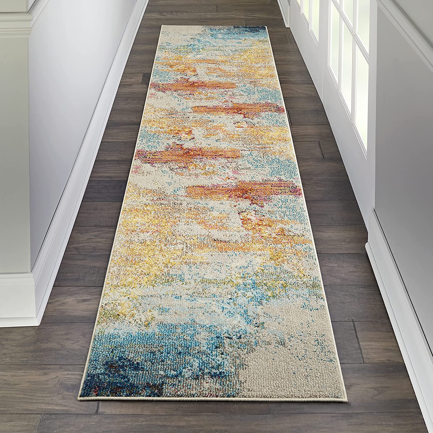 Photo 1 of Nourison Celestial Modern Abstract Area Rug Runner 22 x 10 2x10 Sealife Multicolor Grey