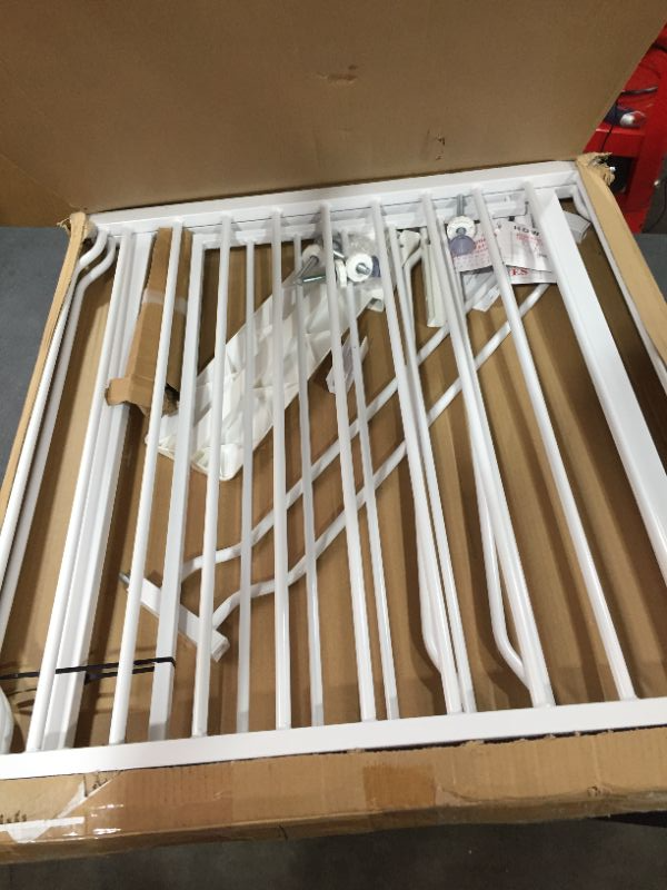 Photo 1 of ALLAIBB Walk Through Baby Gate Auto Close Tension White Metal Child Pet Safety Gates with Pressure Mount for StairsDoorways and Baniste 669717 in