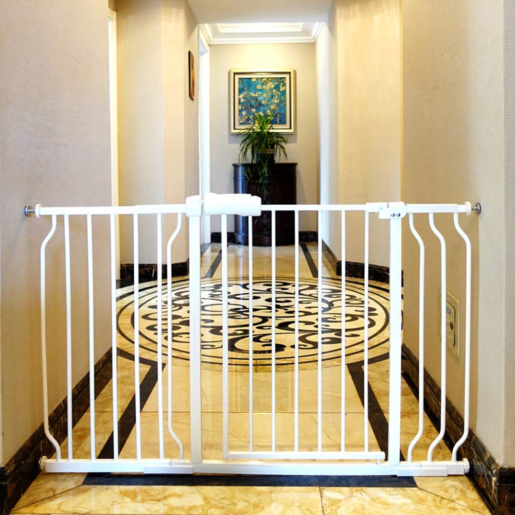 Photo 1 of ALLAIBB Walk Through Baby Gate Auto Close Tension White Metal Child Pet Safety Gates with Pressure Mount for StairsDoorways and Baniste 669717 in