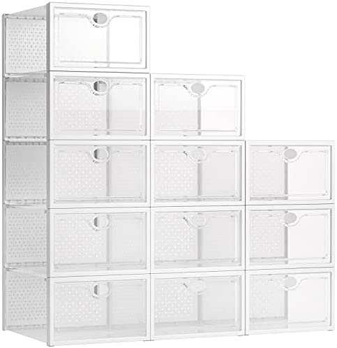 Photo 1 of Pinkpum Stackable Shoe Box 12 Pack Large Clear Plastic Shoe Storage Foldable Sneaker Storage Fit for Size 12