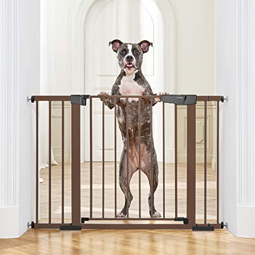 Photo 1 of Cumbor 46Baby Gate for Stairs and Doorways Extra Tall and Wide Auto Close Safety Child Gate Easy Walk Thru Durable Dog Gate for The House Includes 2275Inch and 825Inch ExtensionBrown
