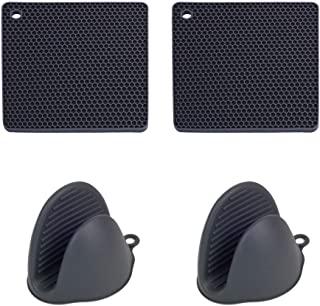Photo 1 of 2 PackagesMOMOCAT Each Package is 4Pack Pot Holders and Silicone Mini Oven Mitts and Set Resistant Oven Gloves Flexible for Kitchen Black