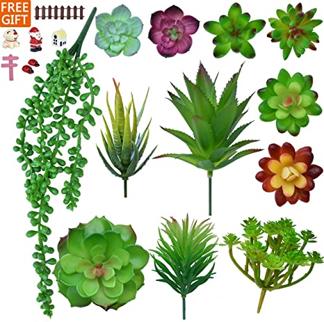 Photo 1 of Artificial Succulent Plants Fake Succulents for Decoration12 PCS