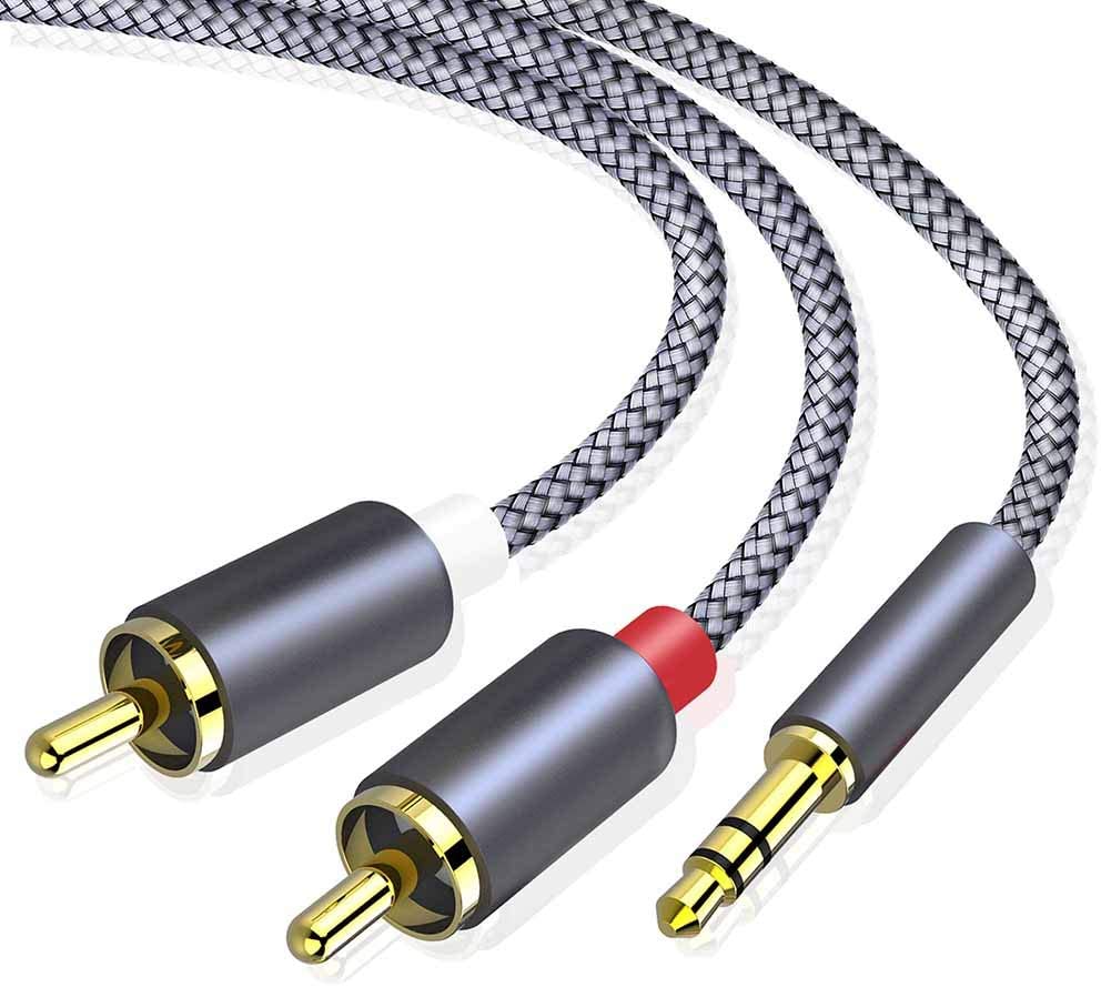 Photo 1 of 35mm to RCA Cable Braided 35mm Male to 2 RCA Male Auxiliary Stereo Audio Y Splitter GoldPlated AUX Stereo Cable for Headphones Smartphones MP3 Tablets Speakers Home Theater HDTV