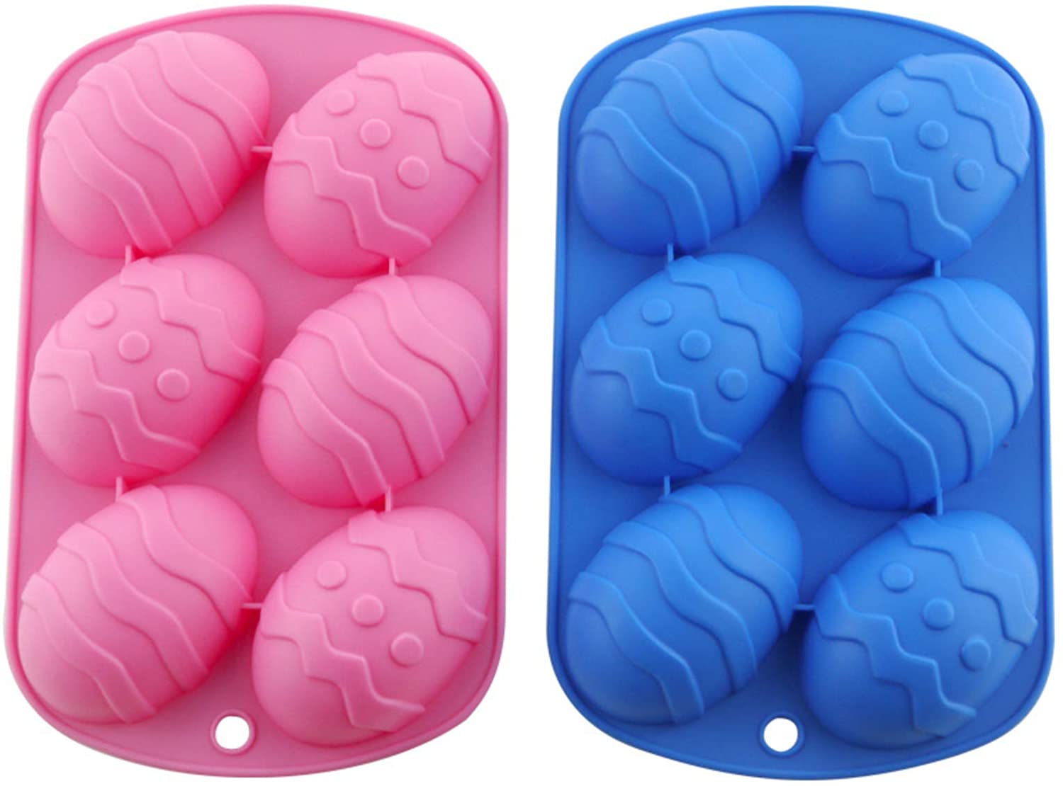 Photo 1 of 2 Pcs Easter Egg Molds 3D Large Easter Egg Silicone Chocolate Mold for Making Hot Chocolate Bomb Cake Jelly Pudding Handmade Soap Baking Egg Shape Fondant Mold Non Stick Blue  Pink