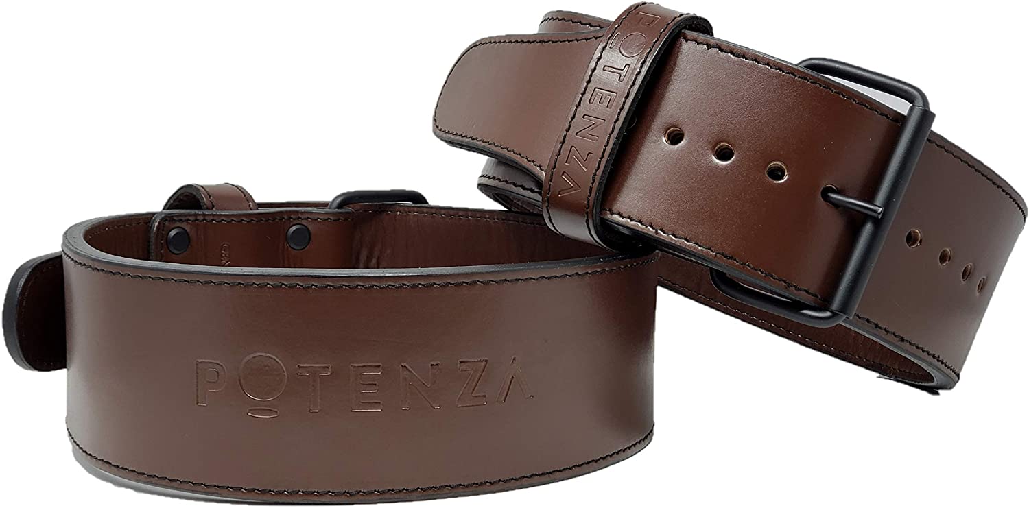 Photo 1 of Potenza Fitness Classic Powerlifting Belt  4 inch  10 mm  Powerlifting Strongman Bodybuilding  Genuine Leather  Single Prong  Back Support