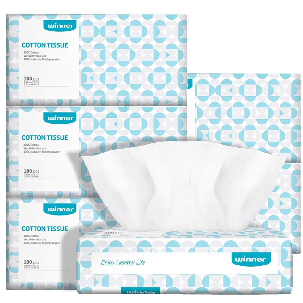 Photo 1 of Winner Soft Dry Wipe Made of Cotton Only 600 Count Unscented Cotton Tissues for Sensitive Skin 4 PACK