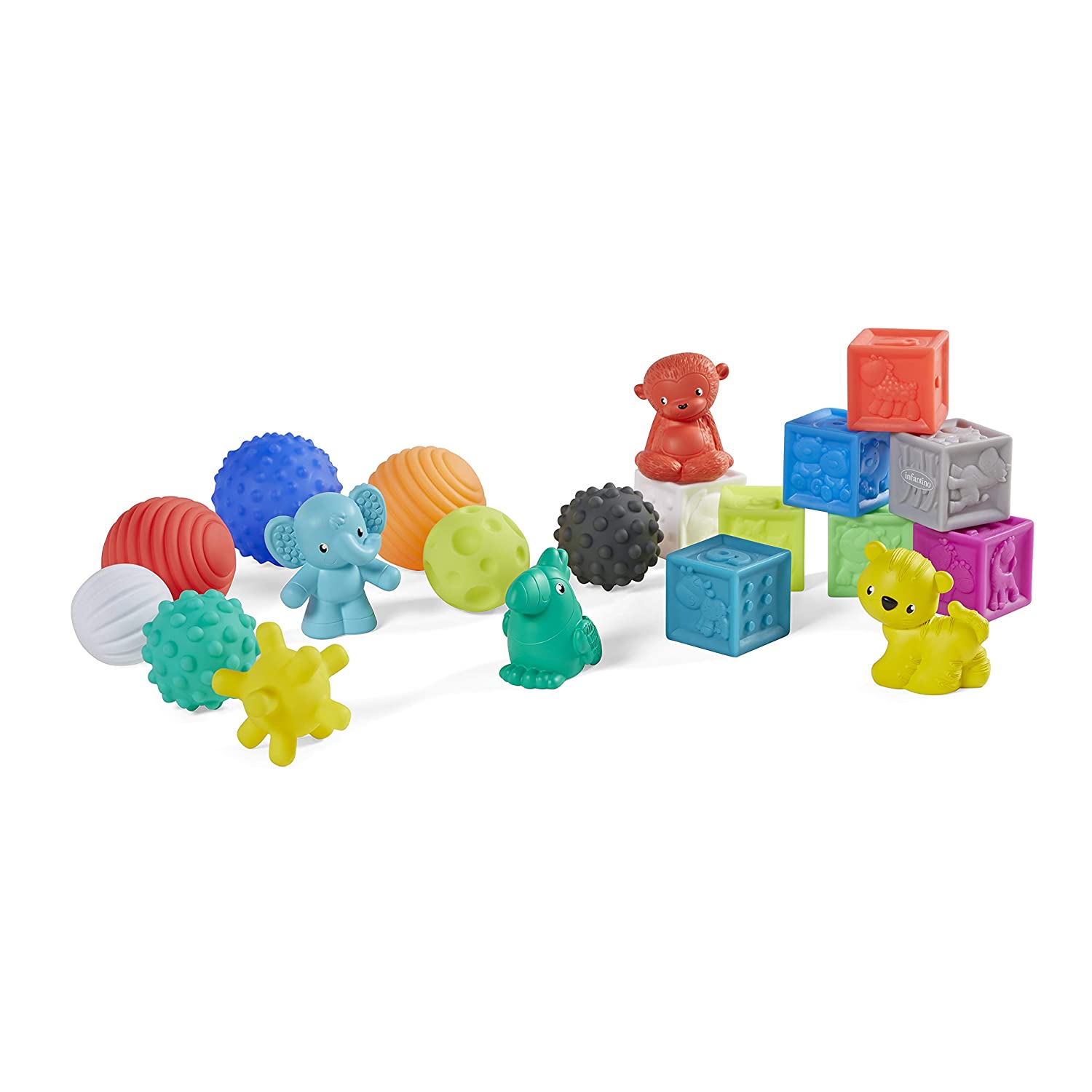 Photo 1 of Infantino Sensory Balls Blocks  Buddies  20 piece basics set for sensory exploration fine and gross motor skill development and early introduction to colors counting sorting and numbers