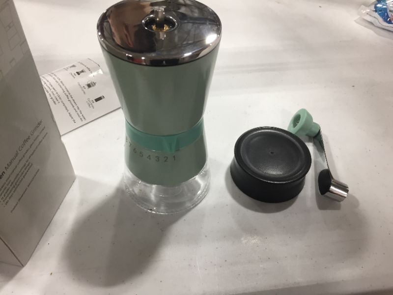 Photo 2 of Manual Coffee Grinder  Hand Coffee Mill with Conical Ceramic Burrs  15 Adjustable Settings  Portable Hand Crank Extra Bonus Cap Green Corlor
