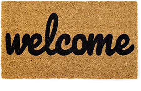 Photo 1 of Welcome mat  Doormat for Front Door  Entryway Outdoor Floor mat  Cursive Welcome mat  Natural Coconut Coir  Brown Mat with Black Font