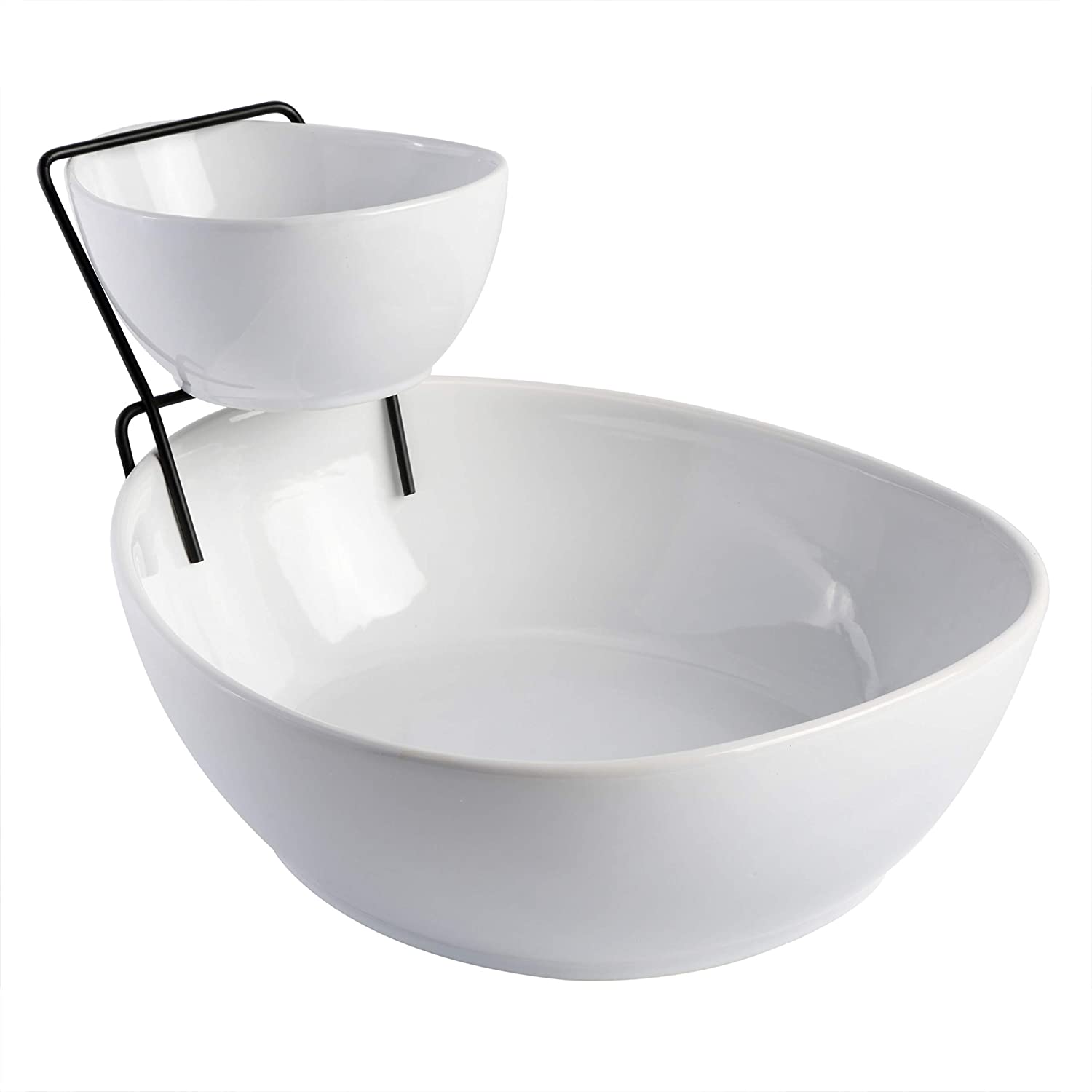 Photo 1 of Gibson Home Gracious Dining Dinnerware 3pc Chip  Dip Set with Metal Rack White