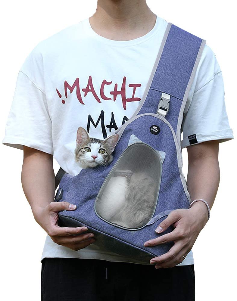 Photo 1 of Zacro Pet Sling Carrier  HandFree Sling for Small Dog Cat Outdoor Travel with Breathable Mesh Adjustable Shoulder StrapBelt Machine Washable Pet Backpack Puppy Safety Bag for Pets Below 68lb