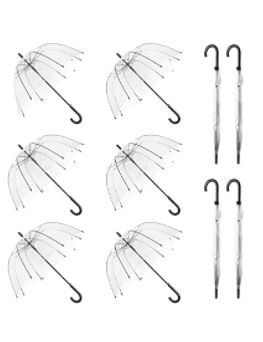 Photo 1 of WASING 10 Pack 46 Inch Clear Bubble Umbrella Large Canopy Transparent Stick Umbrellas Auto Open Windproof with European J Hook Handle Outdoor Wedding Style Umbrella for Adult