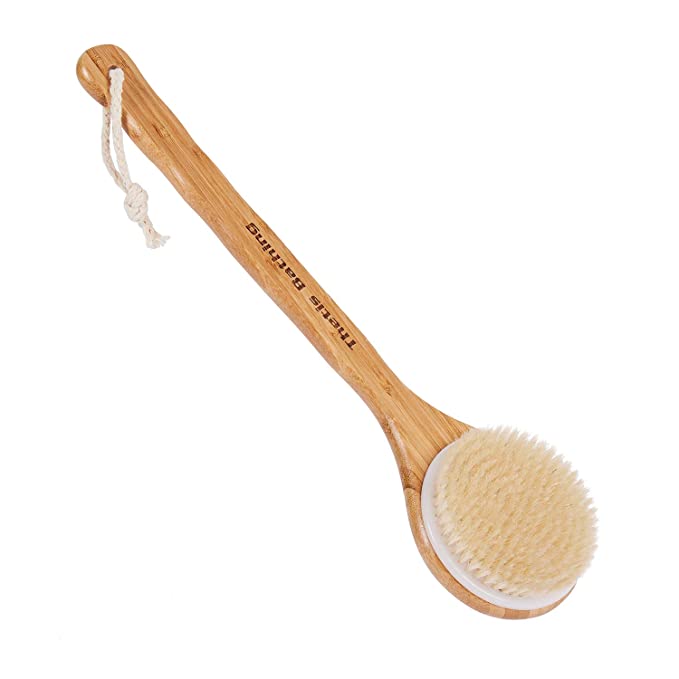 Photo 1 of 2PC LOT
Bath Brush with Long Bamboo Handle  Natural Bristle Brushes Exfoliating Skin Improve Circulation and Skin Health  Use Wet or Dry by THETIS Homes 2 COUNT