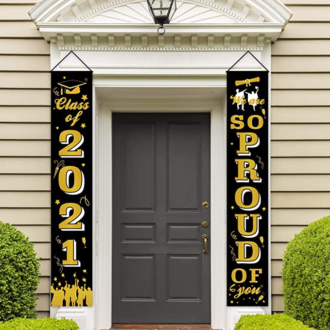 Photo 1 of 2PC LOT
Trgowaul Graduation Decorations 2021 Gold and Black  Congrats Grad Class of 2021 Banners Yard Sign  So Proud of You Outdoor Party Supplies Decor for High School College Preschool Kindergarten 2 COUNT
FACTORY PACKAGING