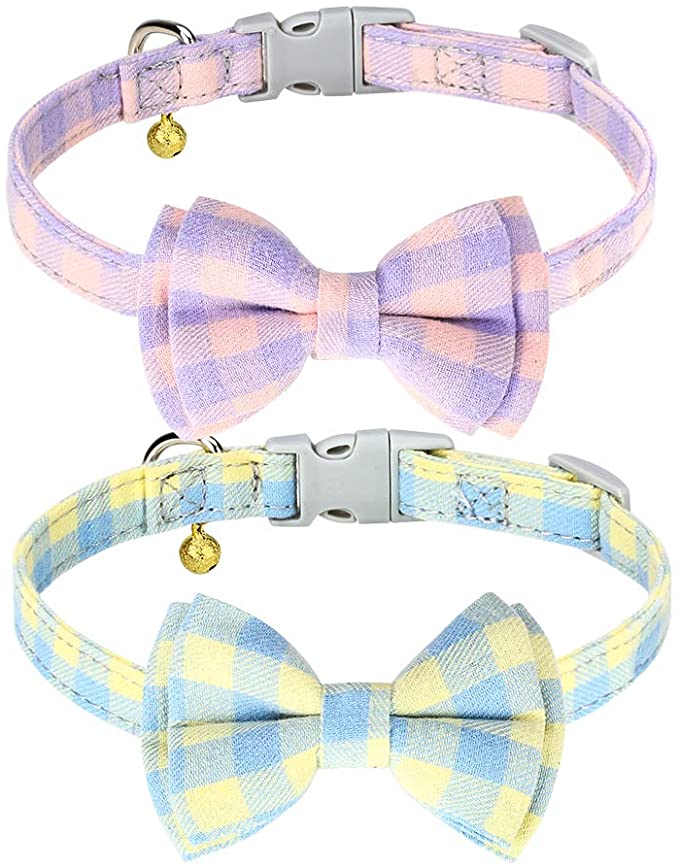 Photo 1 of 2PC LOT
PUPTECK Dog Bowtie Collars for Small Dogs  2 Pack Adjustable Cute Plaid Dog Collars for Girls with Bell Charm 2 COUNT