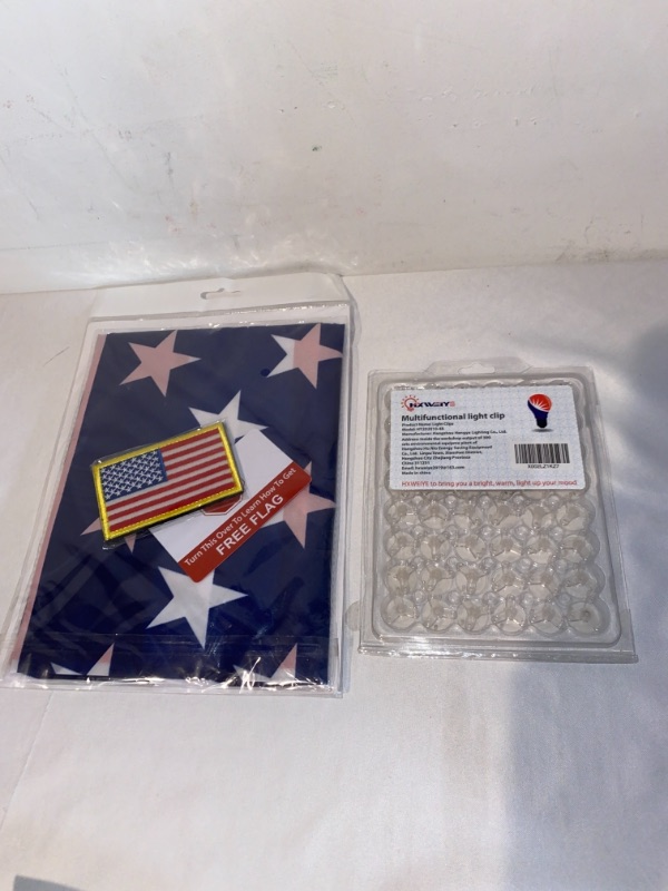 Photo 3 of 2PC LOT
45 Pack Mini Adhesive Light Clips  AllPurpose Holiday Light Clips Clear Small Decorating Wall Hanging Hooks for String Lights Christmas Light Clips Indoor Outdoor Party Lights Hangers Hooks

Eugenys American Flag 3 x 5 ft  Free US Flag Velcro Patc