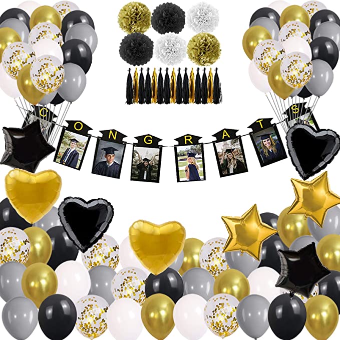 Photo 1 of 2PC LOT
2021 Graduation Party Decoration Supplies Black Gold Banners Balloons Photo Frame Adults Kids High School College Preschool Kindergarten Junior Class 2 COUNT