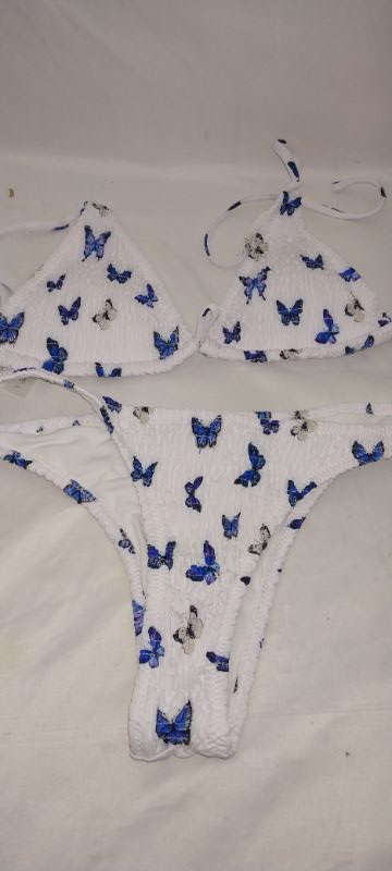 Photo 1 of WOMENS WEAR  TWO PIECE BIKINIS WHITE WITH BLUE BUTTERFLIES LG