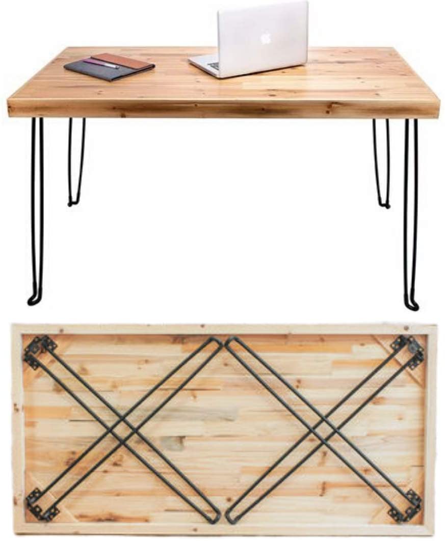 Photo 1 of SLEEKFORM Folding Desk Lightweight Portable Wood Table 47x 24  Small Wooden Foldable Workstation for Study Writing Computer PC Laptop  Industrial Rustic  Metal Hairpin Legs  No Assembly Required
BUY AS IS