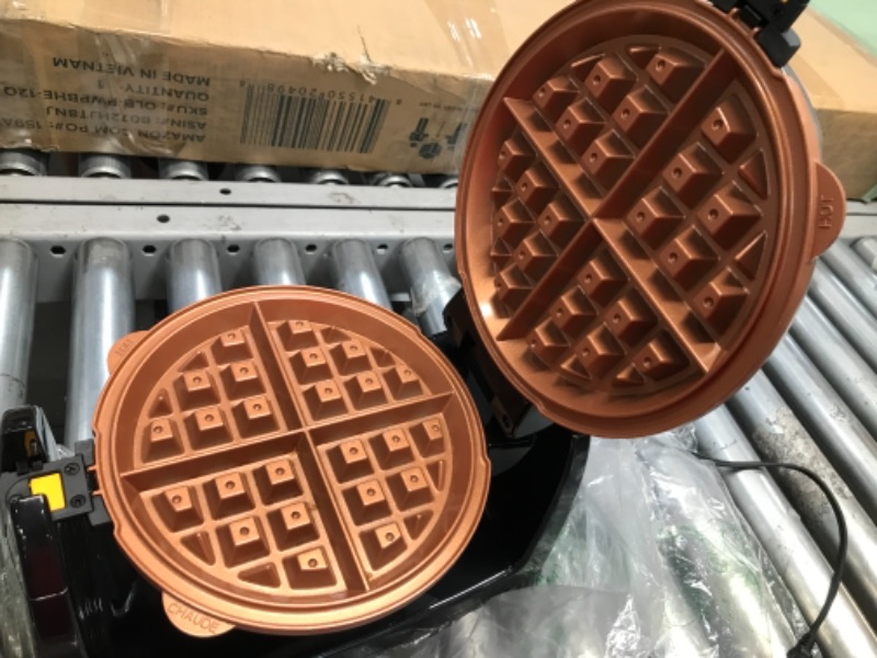 Photo 1 of Hamilton Beach 26031 Belgian Waffle Maker with Removable Nonstick Plates Single Flip Ceramic Grids Black