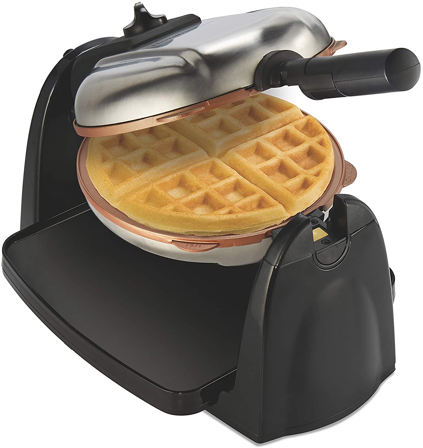 Photo 1 of Hamilton Beach 26031 Belgian Waffle Maker with Removable Nonstick Plates Single Flip Ceramic Grids Black