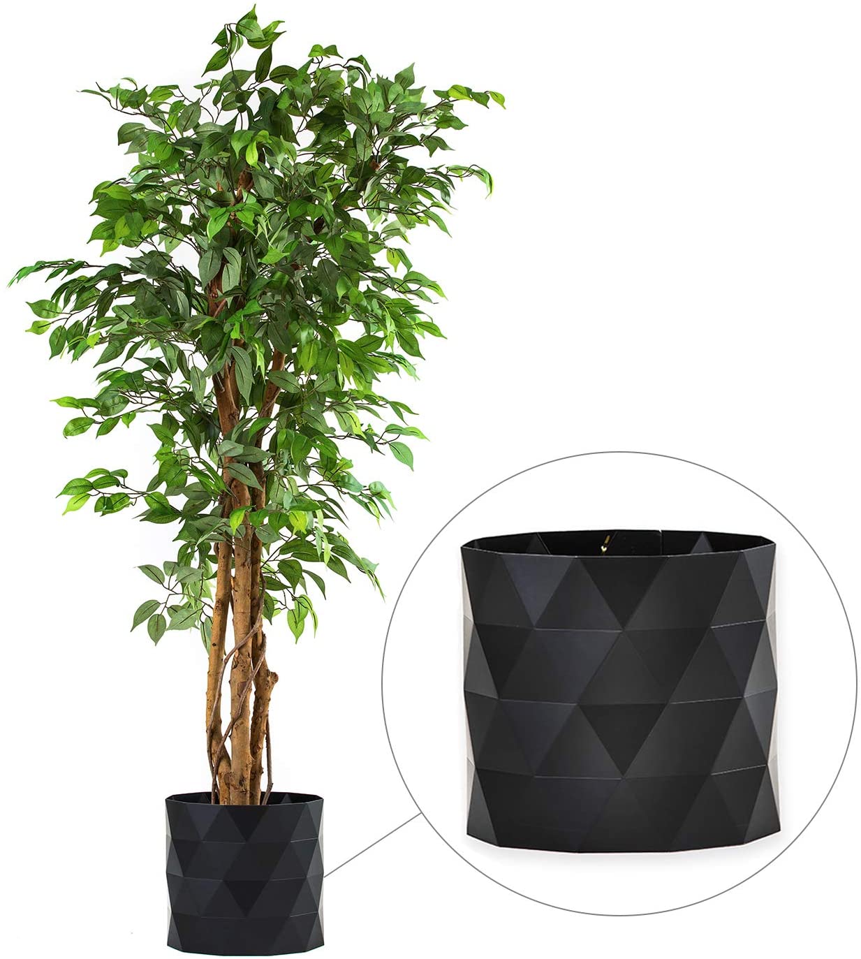 Photo 1 of Deluxe 6 Feet Tall FICUS Silk Leaf Artificial Tree  8 Base  12 Plant Pot Skirt 18 Feet of Vine Adorn Wide Real Trunks with Green Leaves Allowing Maintenance Free inDoor and Outdoor Use